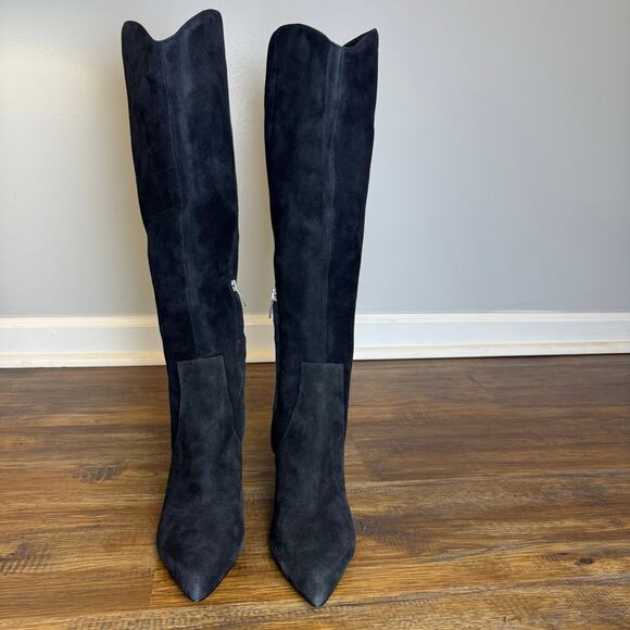 Nine West 8M WNSIRENA leather tall knee high kitten heel boots microfiber - Picture 11 of 13